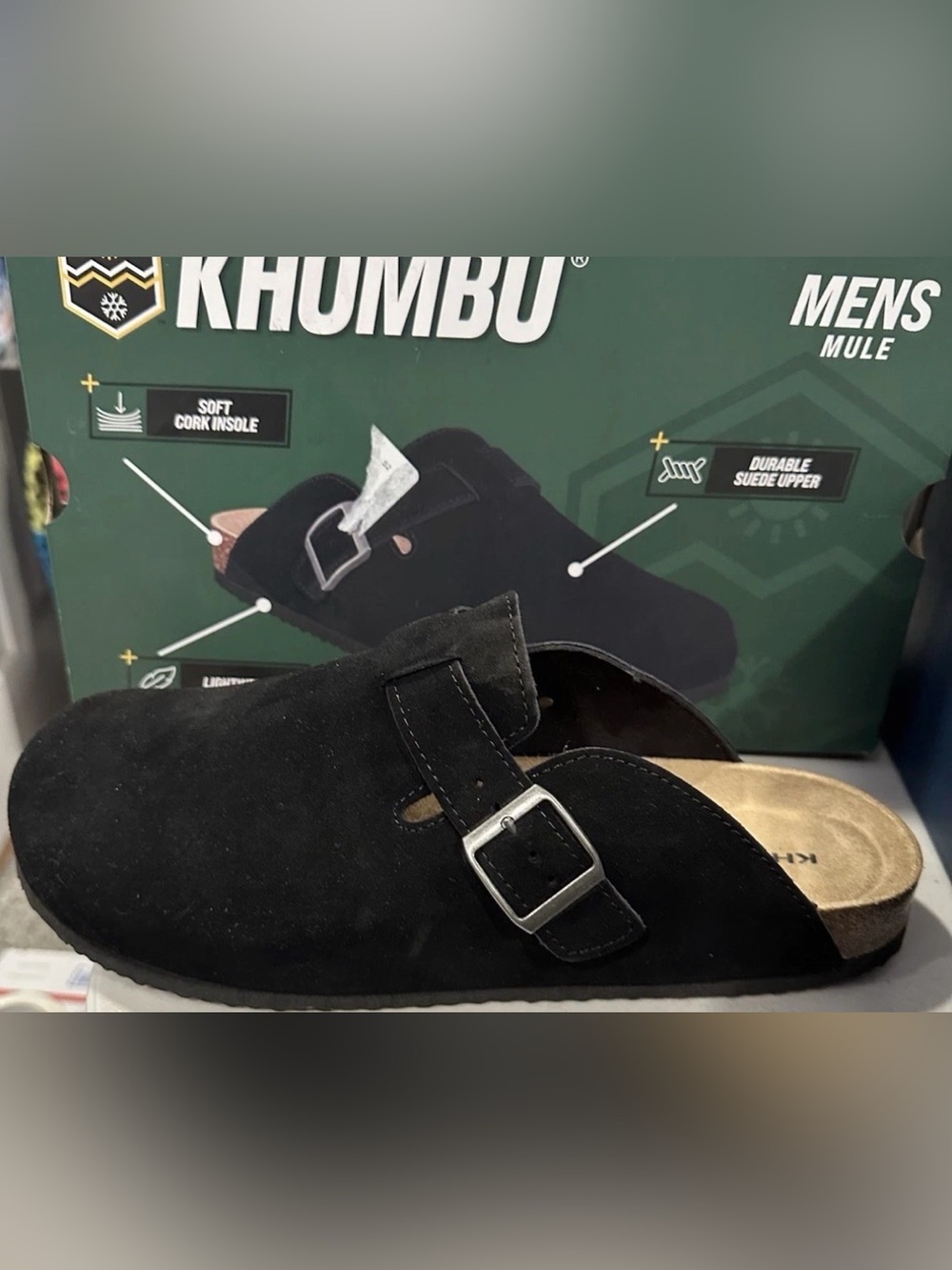 Khombu Damian Mules Men’s Black Suede Slip-On Round Toe Buckle Casual - 11 M